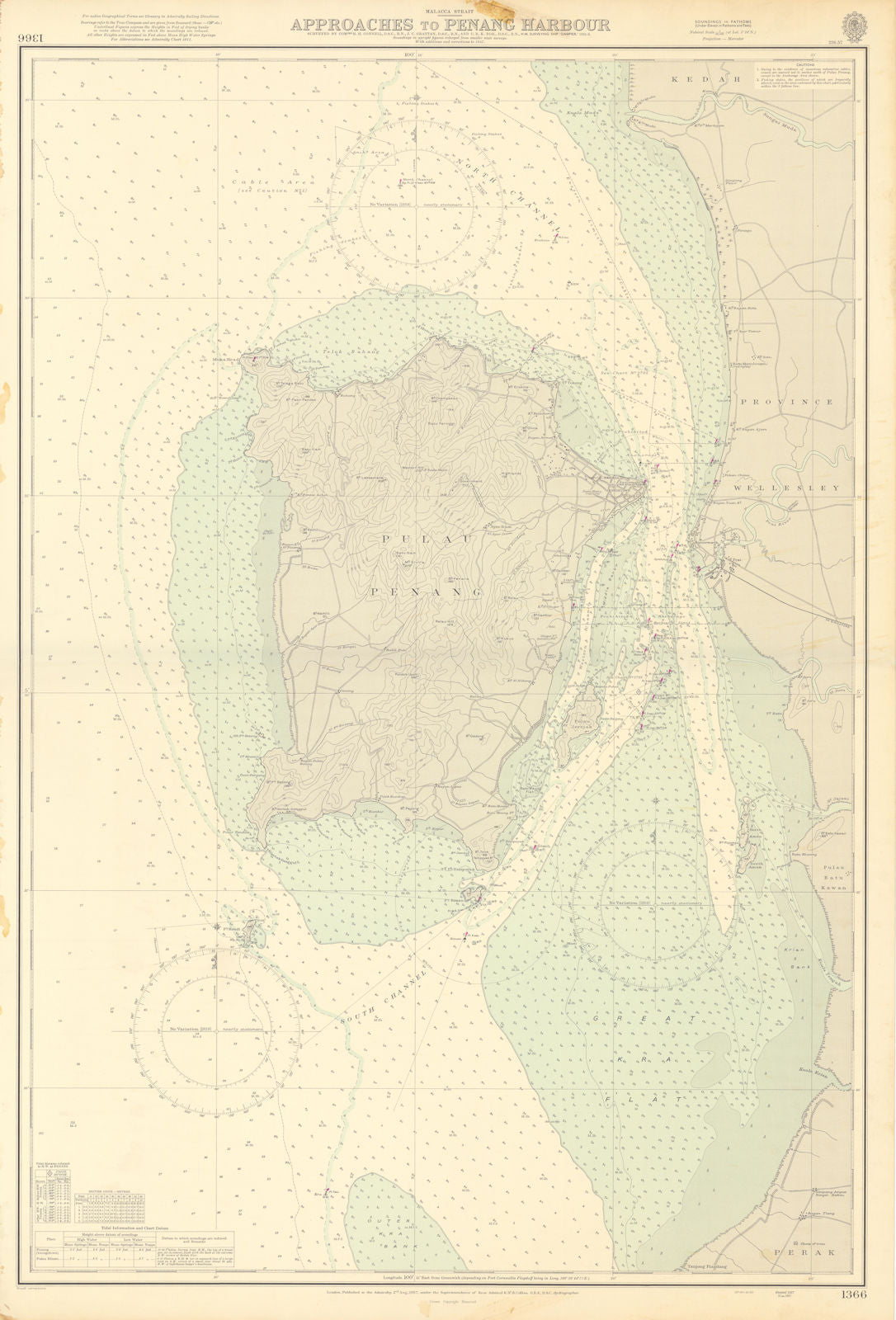 Penang Island & harbour approaches. Malaysia. ADMIRALTY sea chart 1957 old map
